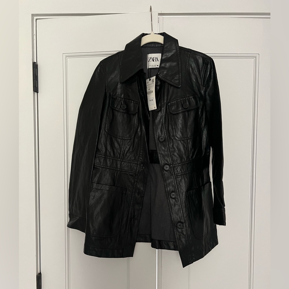 Zara Women's Shiny Black Leather Jacket
